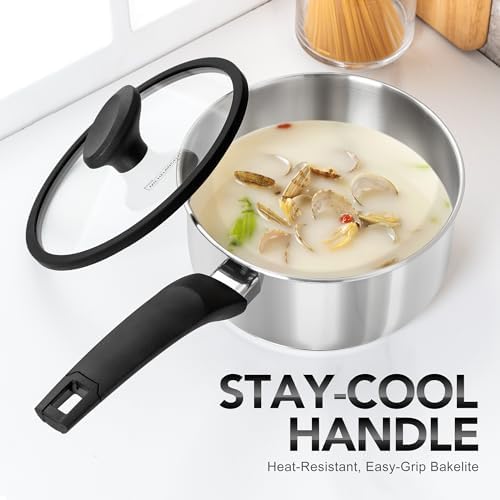 MICHELANGELO Stainless Steel Saucepan with Lid 1QT & 2QT & 3QT, Triply Stainless Steel Saucepans with Bakelite Handle, Premium Nonstick Sauce Pot Set for Kitchen Cooking, Induction Compatible - Image 2
