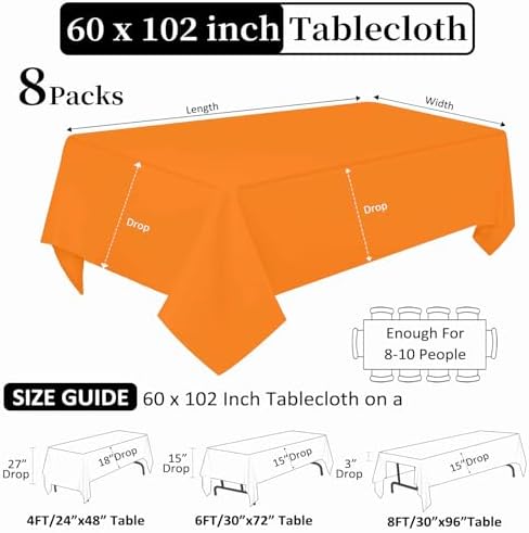 8 Pack Orange Tablecloth Rectangle 60 x 102 Inch for 6 Foot Table - Image 2