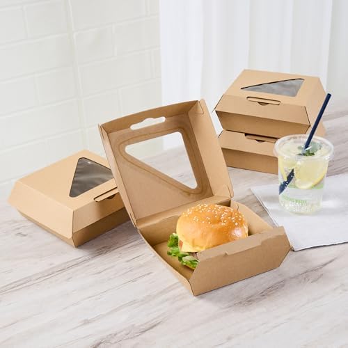 Restaurantware Clamshell Food Container 100 Count 5.41 x 5.5 x 2.63 Inches Paper Corrugated Take-Out Box Disposable Kraft Greaseproof Food Box For Burgers And Sandwiches - Image 3
