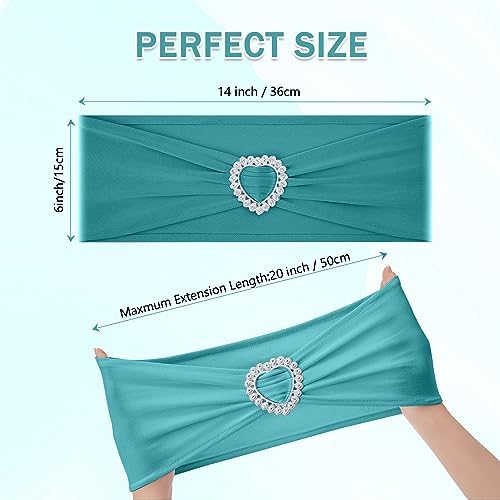 Pack of 120 Spandex Chair Sashes Bows Stretch Chair Cover Band with Buckle Slider Universal Elastic Chair Ties for Wedding Banquet Party Event Decoration (Turquoise) - Image 2