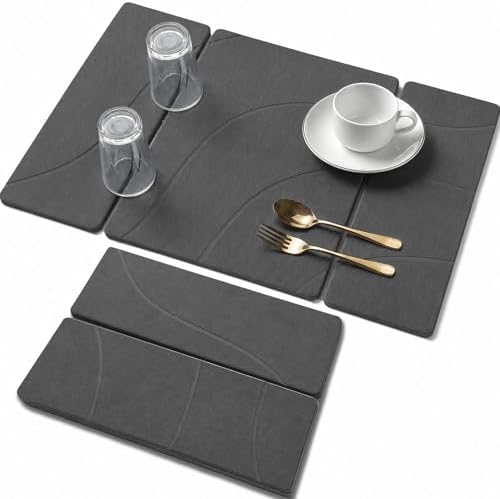 Large Stone Drying Mat for Kitchen Counter, 24"x16" Collapsible Quick Dry Dish Drying Mat, Water-Absorbent Marble Diatomaceous Earth Mats for Bottles Cups Dishes, Match Any Countertop by BOMOKSHomeAccessories