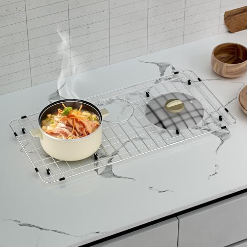 Sink Protector for Kitchen Sink,Sink Rack 27.2" X 13.3",Large Metal Sink Grate with Strainer,Stainless Steel Sink Grid for Bottom of Sink with Rear Drain Hole Dia 5",Corner Radius 1" - Image 7