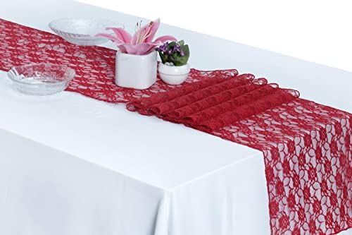 MDS Pack of 25 Wedding 12 x 108 inches Lace Table Runner for Wedding, Decorations for Birthday Parties, Banquets, Graduations, Engagements, and Runners fit Rectangle Round Table - Apple Red by MDS