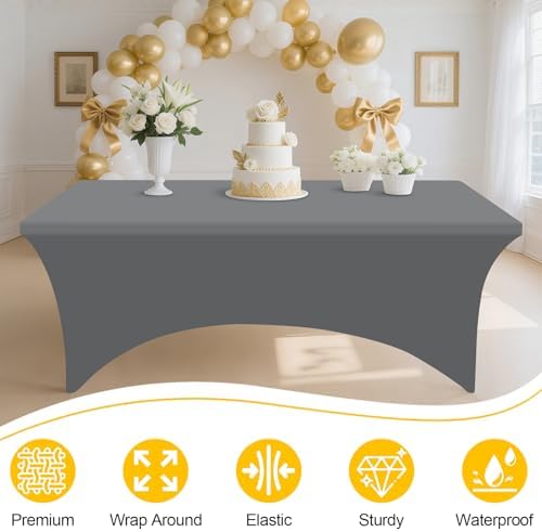 Smiry 2 Pack Spandex Table Cloth 5FT, Elastic Fitted Grey Tablecloth - Image 3