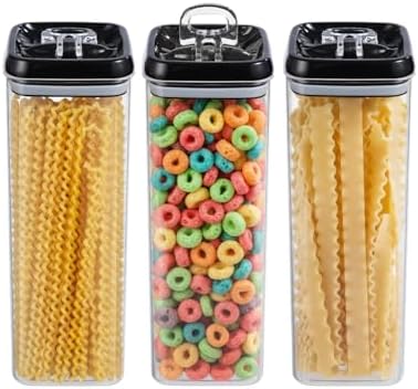 Felli Flip Tite TALL Storage Container with Lid 4" Air Tight Easy Open Ring Top, Clear Acrylic Skinny Canister Jar for Spaghetti Lasagna Fettuccine Noodle, Kitchen Cupboard Pantry Organizer (2.0 qt) by Felli