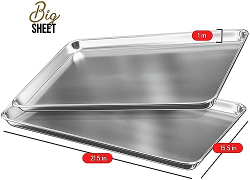Aluminum Baking Sheet Set, 2 Pack Large Sheet Pan, Commercial Quality Cookie Sheets for Baking or Roasting Non-Stick, 21 x 15 Inch Warp Resistant Aluminum Baking Pan - Image 2