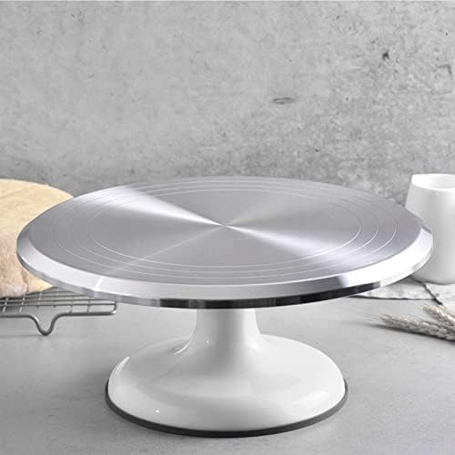 Revolving Cake Decorating Stand, Silent Bearing Cake Turntable 10 Inch Sturdy Rounded Edges Professional Aluminum Alloy for Cake Decorating Supplies (White) - Image 3