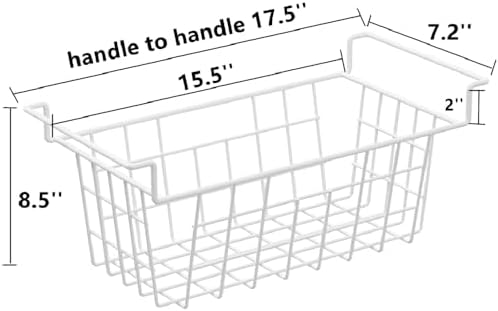 Slideep 17.5" Large Hanging Baskets Freezer Organizer Bin Sturdy Metal Wire Storage Baskets Organization for Pantry, Kitchen, White, Set of 2 - Image 2