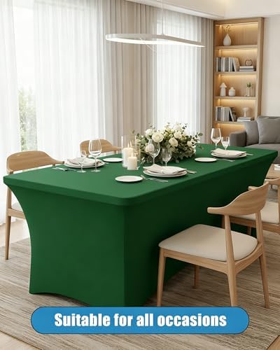 6FT Green Table Cloth - 2 Pack Fitted Stretch Rectangle Spandex Tablecloth, Washable Table Cover for Party, Picnic, Wedding, Banquet, Birthday and Festival(30" x 72") - Image 2