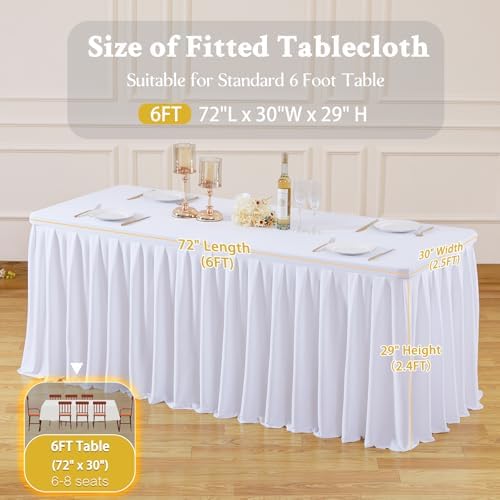 2 Pack White Rectangle Tablecloth 6 FT Stretch Spandex Fitted Table Cloth for 6 Foot Rectangle Tables Banquet Tablecloths Wrinkle Free Table Cover Stitch Ruffle Table Skirt for Party Wedding Birthday - Image 6