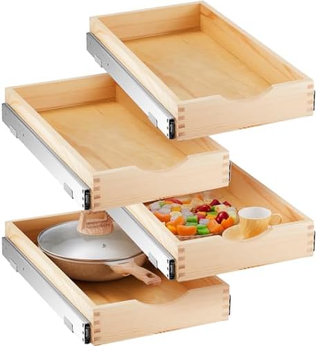 Sintuff 4 Pack Wooden Pull out Tray Cabinet Organizer, 12'' X 21'' by Sintuff