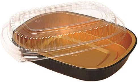 Small 23 oz. Black & Gold Aluminum Foil Smooth-Wall Pan with Clear Dome Lid - For Meal Prep Microwaveable Disposable Heavy Duty (Pack of 100 Sets) - Image 2