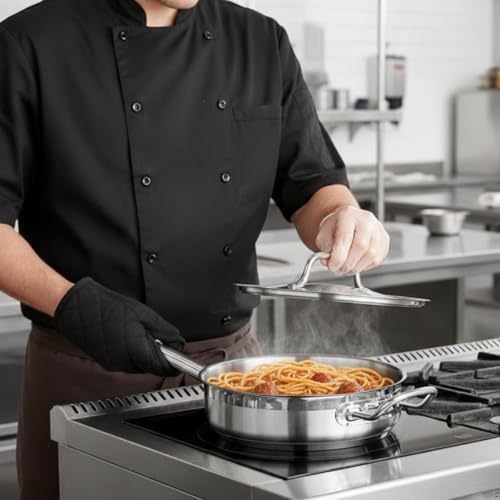 TrueCraftware- 5 Qt. Stainless Steel Sauté Pan with Lid and Welded Hollow Handle- Commercial Chef Skillet Fry Omelet Stir Fry Pan Induction Cookware - Image 2