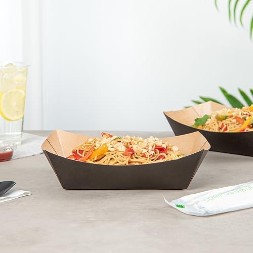 Restaurantware Black Paper lb Food Tray Boat, 8.9 x 6.7 x 2.4 in, 50 Pack - Image 4