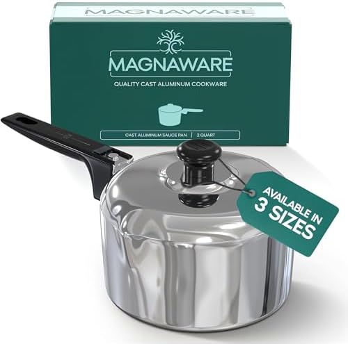 Magnaware Cast Aluminum Sauce Pan with Lid 2 Quart - Multipurpose Lightweight Saucepan with 2 Side Pour Spouts & Stay-Cool Handle - Small Cooking Pot for Sauces, Pasta, Soup - Oven Safe by Magnaware