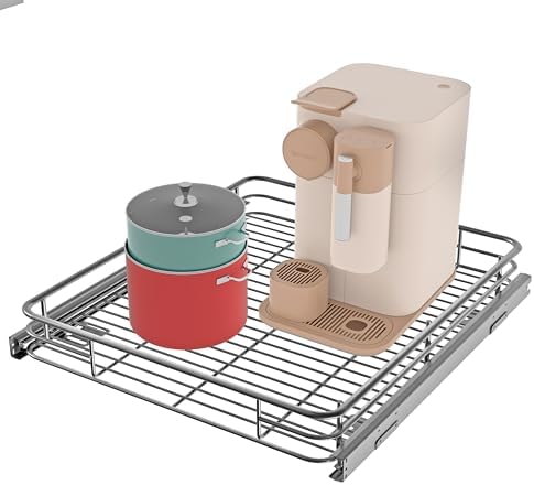 JOWBOOW Pull Out Cabinet Organizer 20" W x 21" D, Chrome | Slide Out Shelves for Kitchen Cabinet, 100 lbs Capacity, Smooth Ball-Bearing Glides, Heavy-Gauge Steel Wire, Fits 21" Opening by JOWBOOW