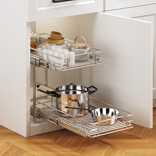 2 Tier Individual Pull Out Cabinet Organizer 11½" W x 21½" D, Heavy Duty Cabinet Pull Out Shelves, Slide Out Drawers Organization for Kitchen Cabinets Bathroom - Image 5