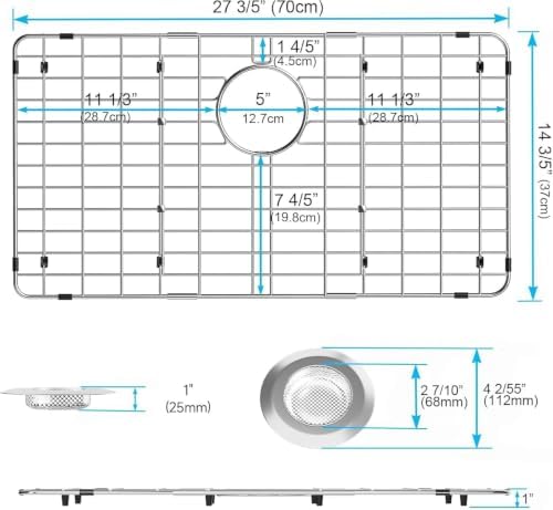 Kitchen Sink Grid, Stainless Steel Sink Protectors Grate for Bottom of Kitchen Sinks, 27-9/16" x 14-9/16" with Rear Drain for Single Bowl Sinks - Image 4