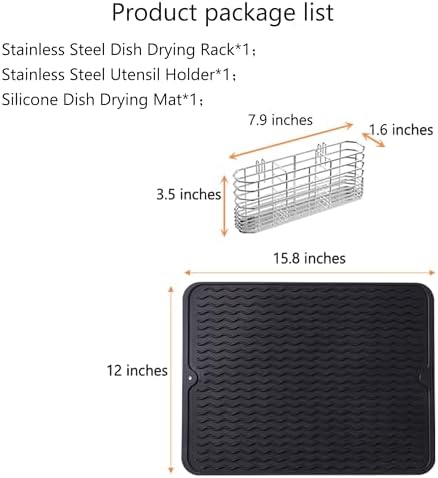 NiuYichee Stainless Steel Dish Drying Rack(15" L X 12.6" W X 4.7" H), Expandable Fruit & Vegetable Drain Rack Over Sink, Dish Drainer Rack in Sink, with Utensil Holder & Silicone Mat(16") - Image 3