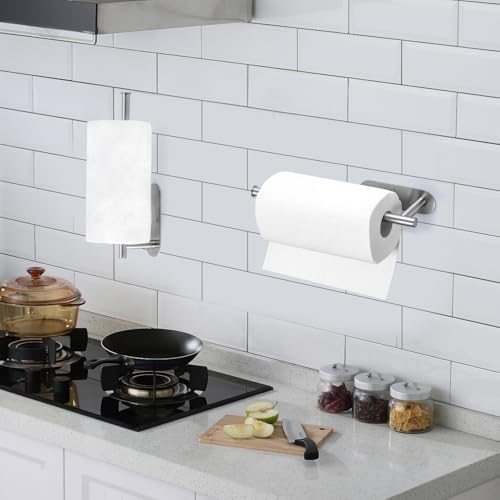 Paper Towel Holder Under Cabinet, Kitchen Paper Towel Holder Wall Mount, Self Adhesive Paper Towel Bar Under Counter Hanging Tissue Roll Dispenser for Kitchen Bathroom Organize, Sliver - Image 5