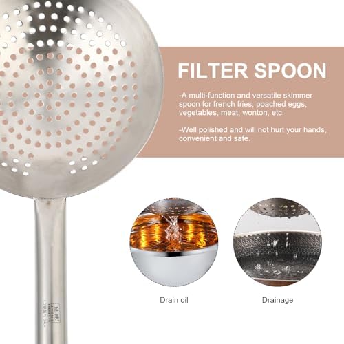 Slotted Spoon Stainless Steel, 16.9 Inch Heavy Duty Skimmer with Handle, Kitchen Strainer Ladle for Kitchen, Diameter 9.4 Inches - Image 4