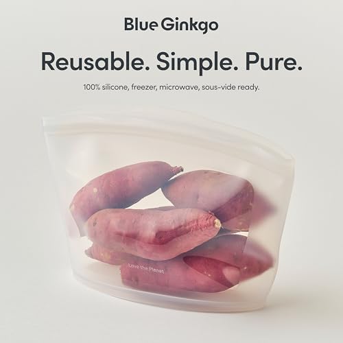Blue Ginkgo Silicone Food Storage Bags, 4-Pack, Reusable, Made in Korea | Leakproof. Stand Up. Freezer and Dishwasher Safe. (Clear) - Image 6