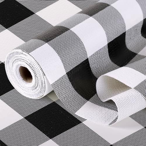 Shelf Drawer Liner for Kitchen Cabinets Non-Adhesive Non-Slip, Hide Stains & Scratches, Strong Grip Thickened Gingham Cabinet Liners for Shelves, Dresser, Cupboard, Pantry, Black/White, 23.6In x 30FT by Insigoo