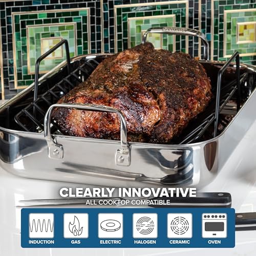 Viking 3-Ply Stainless Steel Roasting Pan with Non Stick Rack, 16 x 13 Inch Kitchen Cookware, Great for Turkey, Includes Probe Thermometer, Dishwasher and Oven Safe, Induction Ready, Silver - Image 5