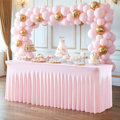 6 Pack Pink Table Cloth for 6 Foot Rectangle Tables Spandex Fitted Tablecloth 6ft Stretch Table Covers Skirt Pink Banquet Tablecloths Wrinkle Free Tablecloth for Party Wedding Birthday Event - Image 4
