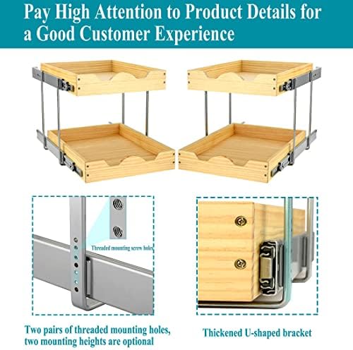 OCG 2 Tier Pull Out Drawers For Cabinets, Double Tier Slide out Wood Cabinet Organizer, Pull Out Shelves for Base Cabinet Organization in Kitchen, Pantry, Bathroom - Image 3