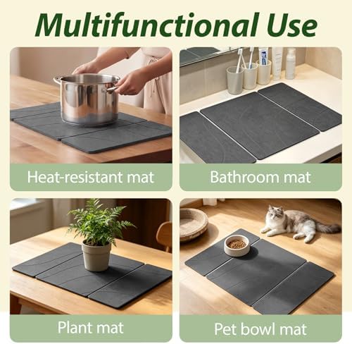 Large Stone Drying Mat for Kitchen Counter, 24"x16" Collapsible Quick Dry Dish Drying Mat, Water-Absorbent Marble Diatomaceous Earth Mats for Bottles Cups Dishes, Match Any Countertop - Image 5