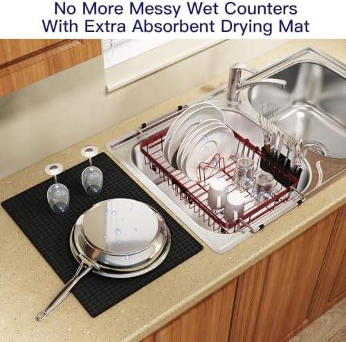 MAJALiS Red Dish Drying Rack Over The Sink with Utensil Holder, Mat - Image 6