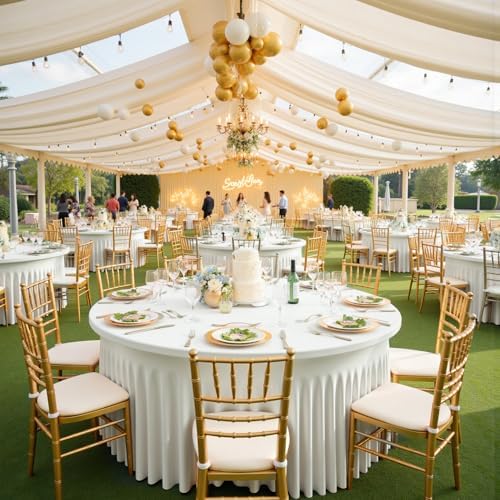 Outpain 6 Pack Spandex Ivory Round Tablecloths for 60in Tables, 120Inch Stretchy Fitted 5FT Round Table Clothes,Wrinkle Free Table Cover with Skirt for Wedding Party Dining Banquet - Image 2
