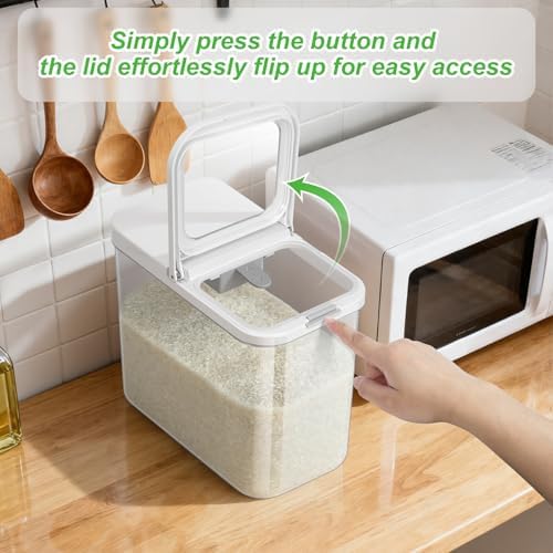 TBMAXS Rice Flour Storage Container - 12.7 Qt | 25 Lbs Crystal-Clear Plastic Food Storage Containers Bin with Pop-up Lid for Grains Beans, Dry Food Holder for Kitchen Pantry Organization and Storage - Image 3