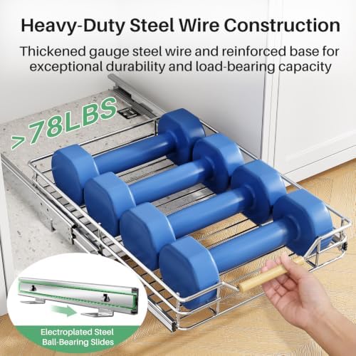 Pull out Cabinet Organizer, 9"W X 21"D, Heavy Duty Smooth Sliding Under Cabinet Shelves for Pots and Pans, Full-Extension Roll out Drawers, Slide out Organization for Home Kitchen Pantry - Image 5