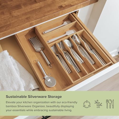 KitchenEdge Silverware & Utensil Drawer Organizer, 10.5-19 in, Bamboo | Cutlery, flatware, food-safe contract grade, kitchen drawer fit - Image 5