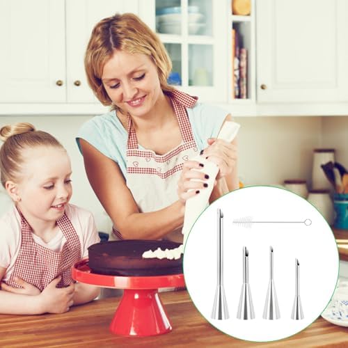 4 Piece Stainless Steel Piping Nozzles Set, Baking Doughnut Syringe for Cakes, Cupcakes and Doughnuts Decorating, Puff Filling and Jam, Cream, with Cleaning Brush - Image 5