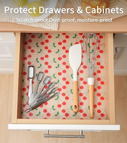 Cooyes Shelf Liner, Non-Adhesive Waterproof Shelf Paper with Fruit Pattern, Easy to Cut and Durable EVA Cabinet & Drawer Mat for Kitchen (11.8 Inch W x 236 Inch L, Red Cherry) - Image 2