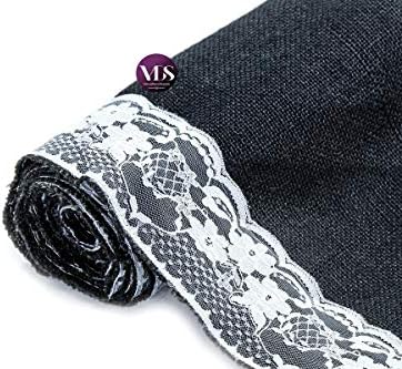 VDS Pack of 12, Burlap Table Runner with White Lace Edge, 100% Natural Jute Rustic Hessian Table Cloth Centerpiece for Wedding Birthday Party Banquet Table Decoration (Size 12X108 Inch)(Black) - Image 5
