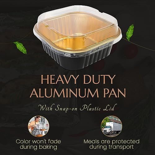 KitchenDance Disposable Foil Cake and Dessert Cup Set with Lid, 4.5 x 4.5" Square Cake Baking Pan for Hotels, Restaurants, Heavy Duty Aluminum Pan for Baking Food #A-24P (1000, Black W/Gold Interior) - Image 3