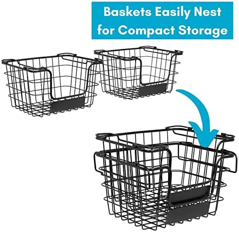 BirdRock Home Stacking Wire Market Baskets with Chalk Label | Set of 2 | Fruit Vegetable Produce Metal Storage Bin for Kitchen Counter | Black - Image 5