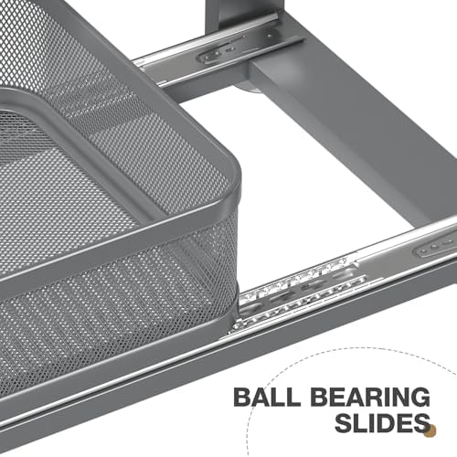 2 Pack 21IN-Depth Under Sink Organizer With Next-Gen Ball-Bearing Slides,2-Tier Precision Mesh Pull Out Cabinet Storage for Bathroom&Kitchen,Height Adjustable Drawers Shelf,Anti-rust-Grey - Image 3