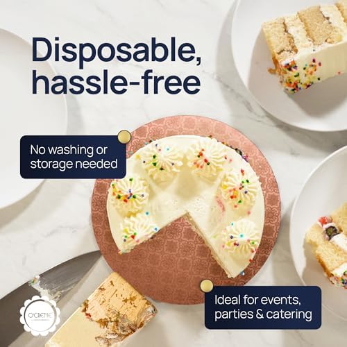 O'Creme Round Cake Board Drum, Rose Gold Foil, 20 Inch, 5 Pack | Half-inch thick disposable drums provide sturdy, durable support for tiered and decorated cakes with a gorgeous foil finish. - Image 6