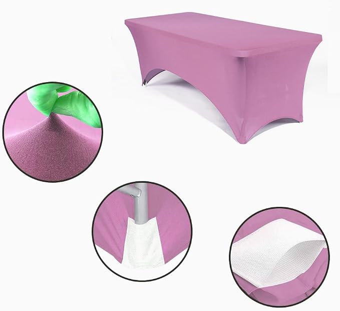 MDS® Pack of 2 Spandex Tablecloth 8FT Tight Fitted Stretch Table Cover – Washable Wrinkle-Free Reusable Elastic Patio Tablecloth for Wedding, Party, Banquet, Trade Show, Event Décor - Dusty Pink - Image 3
