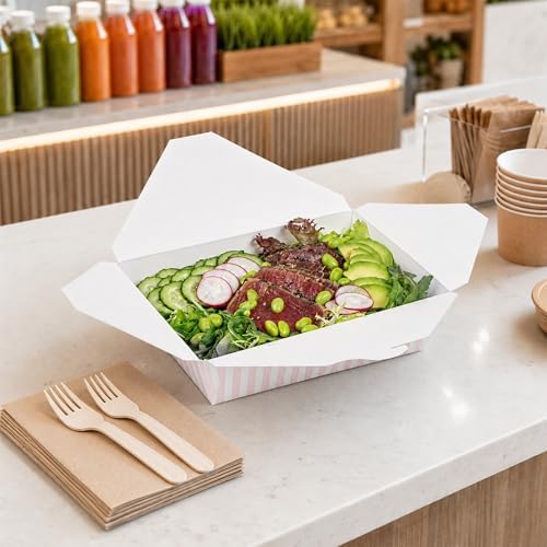 Restaurantware 49 oz Pink And White Stripe 2 Bio Box Container, 50 Ct - Image 4