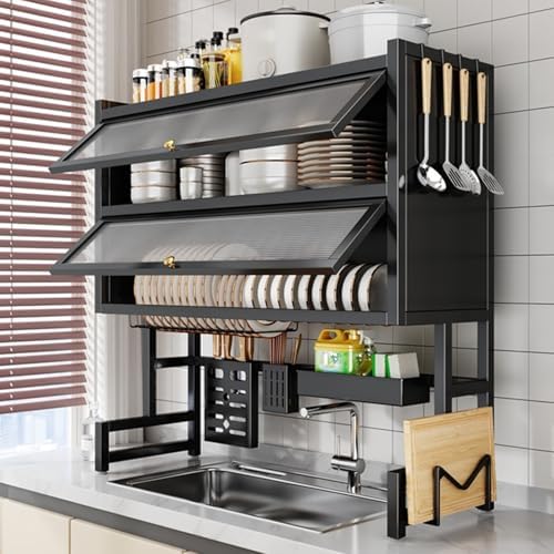 KeepKitchen Sink Shlef Organized Space-Saving,rack dishwashing sink countertop dustproof cupboard storage multifunctional tableware storage drain rack double layer(Black double layer,95cm/37.4in) by Tqertrtfxa