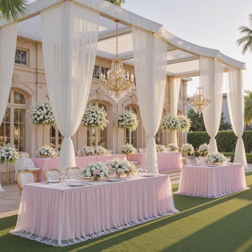 CO-AVE Pink Tulle Tablecloth for 6ft Rectangular Tables, 2-in-1 Elastic Stretch Spandex Cover with Tutu Ruffle Skirt, Wrinkle Free for Wedding, Birthday, Banquet, Buffet, Bridal Shower - Image 5