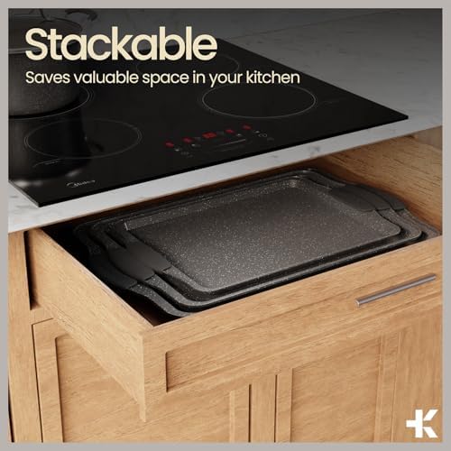 BAKKEN Kitchen Baking Pan Set - Nonstick Coating, Carbon Steel Bakeware Sets with Gray Silicone Handles, Baking Kitchen Essentials, PFOA, PFOS, PTFE Free, Oven Safe Tray (Up To 450° F), Set of 10 - Image 6