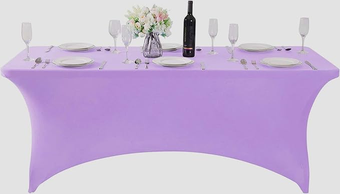 MDS® Pack of 12 Spandex Tablecloth 8FT Tight Fitted Stretch Table Cover – Washable Wrinkle-Free Reusable Elastic Patio Tablecloth for Wedding, Party, Banquet, Trade Show, Event Décor - Lavender - Image 2