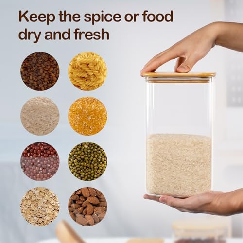 D2scrma 149oz 50oz Airtight Glass Square Storage Canister with Bamboo Lid Set of 2(4400ml*1 1500ml*1) Large Gallon Glass Jars for Sugar, Flour, Cookies and Coffee beans (‎with Black Lable) - Image 4